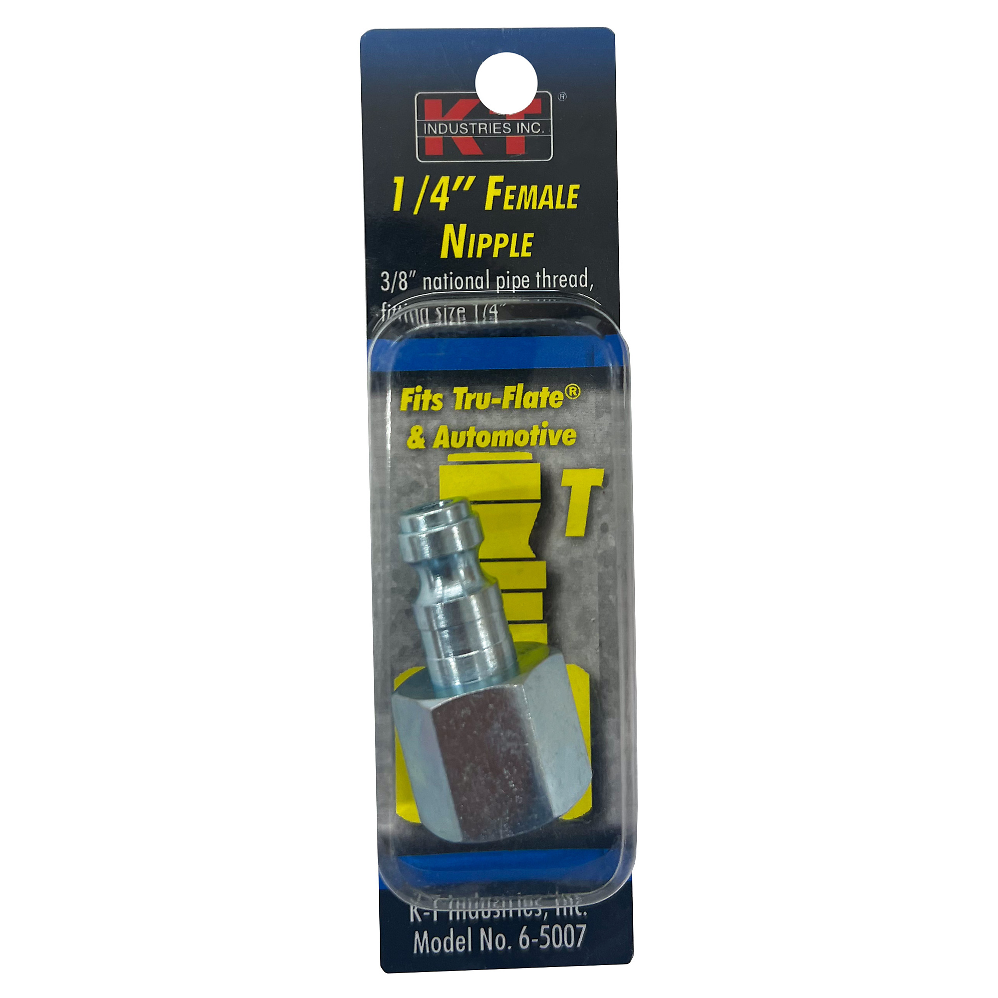 K-T Industries Tru-Flate 3/8in. Female NPT 1/4in. Nipple — Zinc-Plated Steel, Model# 6-5007